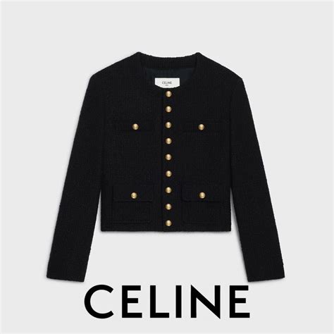 CELINE BLACK CHAUSSEUR BRAIDED BOUCLE TWEED .